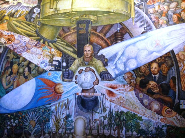 Mural del hombre controlador del universo de Diego Rivare en el Palacio de Bellas Artes