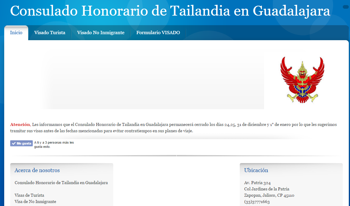 Sitio web del Consulado de Tailandia en Guadalajara
